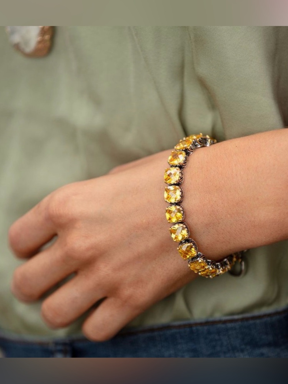 Park Lane Yellow citrine 18k gold accent and silver Station Bracelet